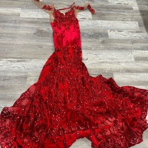 Red designed prom dress